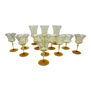 1920s Antique Utility Glass Uranium Vaseline and Amber Glassware Set- A Set of 13 Pieces For Sale