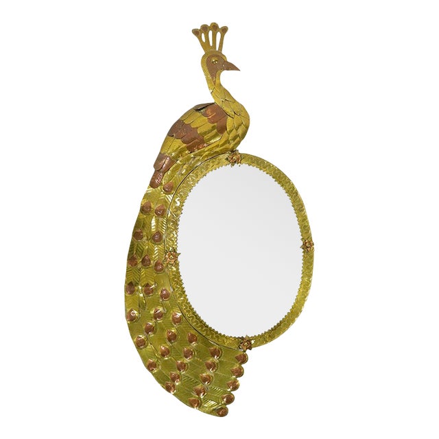 1960s Mexican Brass Peacock Motif Wall Mirror For Sale