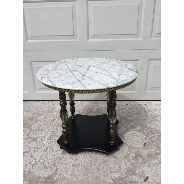Neoclassical 1940's Marble Top Side Table With Diamond Cut Crystal Detail For Sale - Image 3 of 10