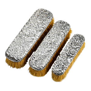 Beautiful Gorham Antique Victorian Floral Repoussé Sterling Silver Vanity Dresser Brushes
