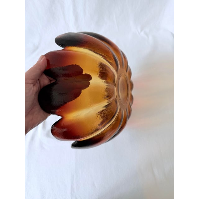Indiana Glass Company Mid 20th Century Amber Art Glass, Lotus Bowl by Indiana Glass For Sale - Image 4 of 11