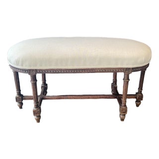 19th Century French Louis XVI Carved Walnut Oval Bench or Ottoman For Sale