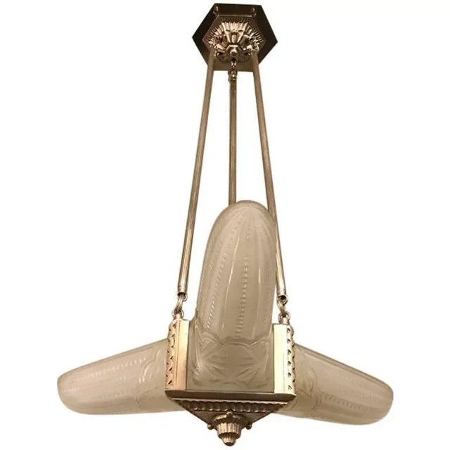 French Art Deco Triangular Starburst Chandelier For Sale - Image 12 of 12