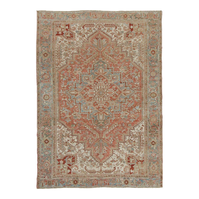 Antique Persian Heriz Rug in Red With Medallion and Dense Florals - Rug & Kilim For Sale