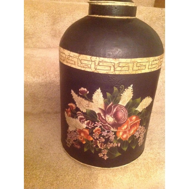 English Black Floral Design Tea Caddy For Sale - Image 11 of 13