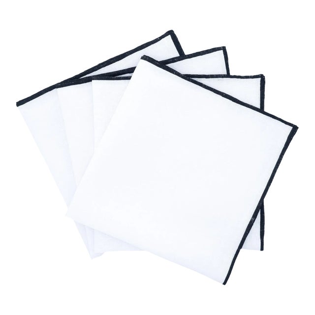 ChouChou Touch Linen Napkins With Black Satin Stitch Edges - Set of 4 For Sale