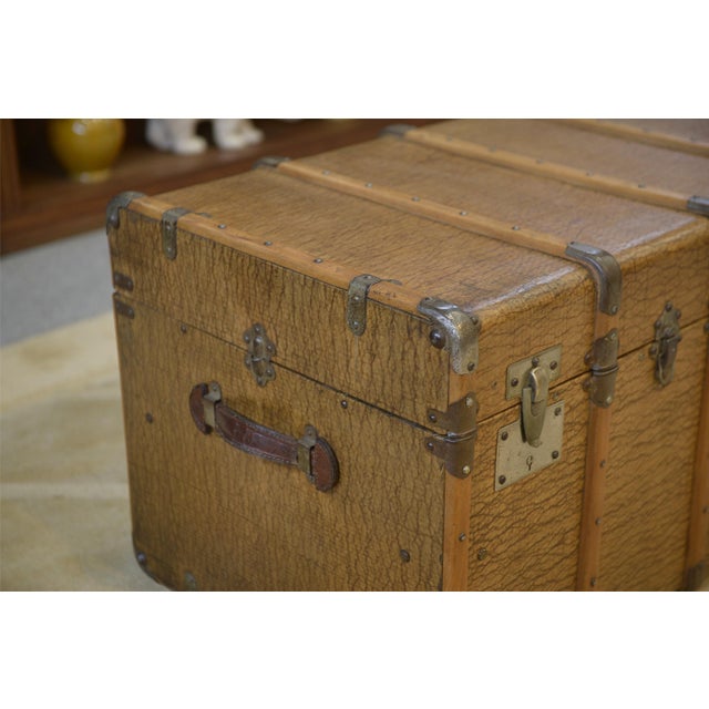 Wood Vintage Travel Trunk with Key, 1950s For Sale - Image 7 of 11