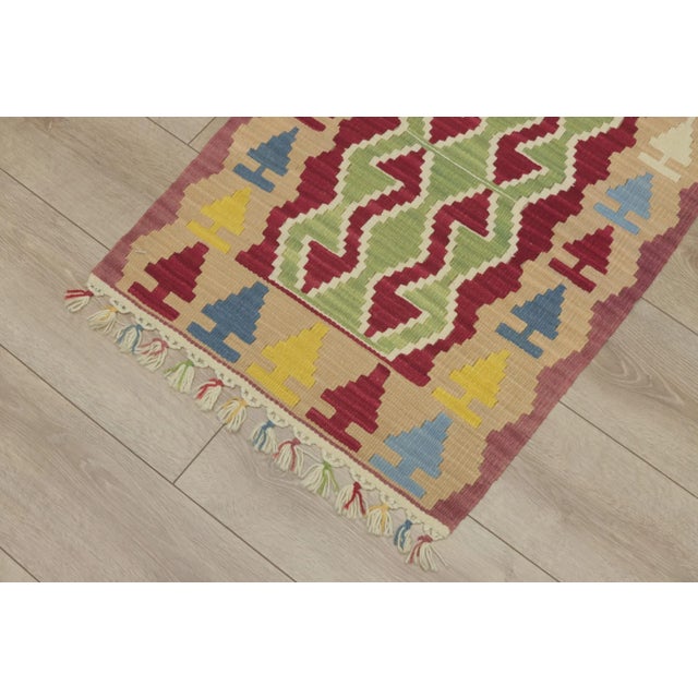 1970s 1970s Turkish Vintage Rams Horn Design Ikat Beige Hand Knotted Kilim Rug For Sale - Image 5 of 12