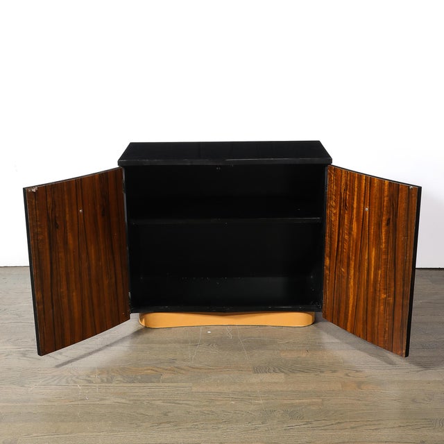 Art Deco Brass Pulls & Leather Wrapped Base Paldao Wood Cabinet by Gilbert Rohde For Sale In New York - Image 6 of 15