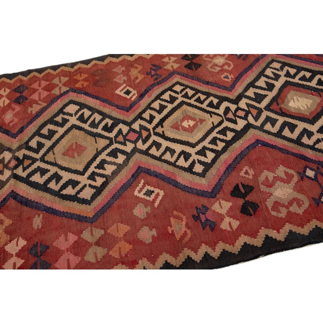 Tribal 1960s Vintage Turkish Kilim Red Handmade Tribal Wool Rug For Sale - Image 3 of 8