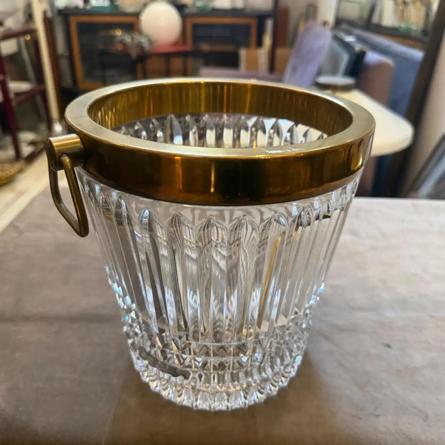 1970s Modern Silver Plated and Heavy Engraved Crystal French Wine Cooler For Sale - Image 14 of 16