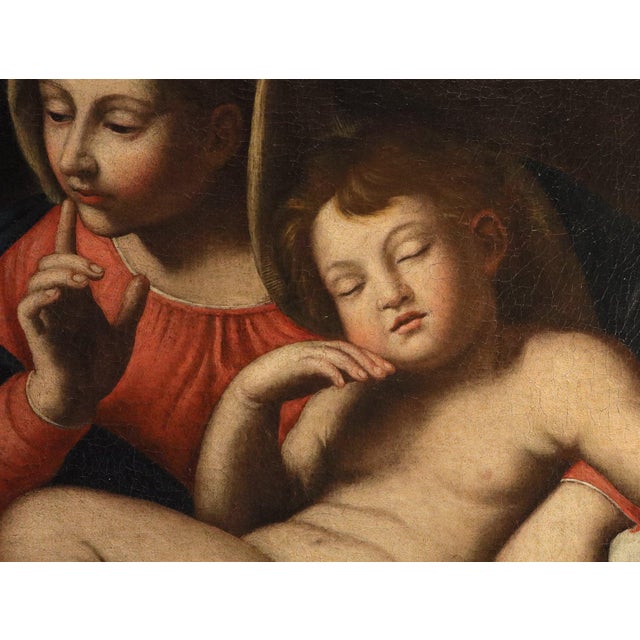Annibale Carracci, Madonna and Child with Saint John the Baptist, The Silence, 16th Century, Oil Painting on Canvas, Framed For Sale - Image 7 of 14