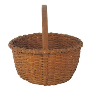 Antique American Maine Indian Hand Woven Ash Splint Basket For Sale