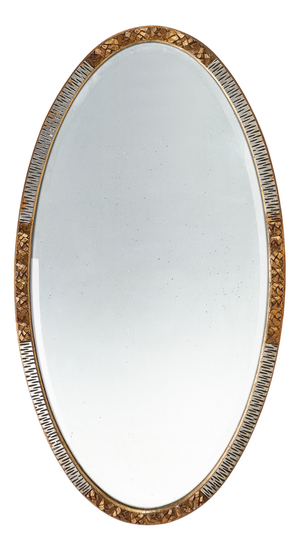 Large Art Deco French Gilded and Silvered Oval Mirror, 1910s