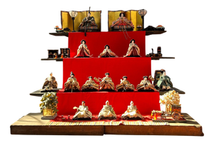 Large Hina Ningyō Emperor & Empress Complete Court Figures, 1980s, Set of 35