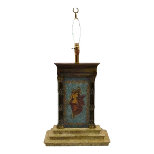 Vintage Neoclassical Style Figural Painted Nude Woman Bronze Marble Table Lamp