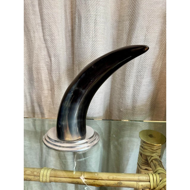Native American Pewter Mounted Polished Horn For Sale - Image 3 of 4