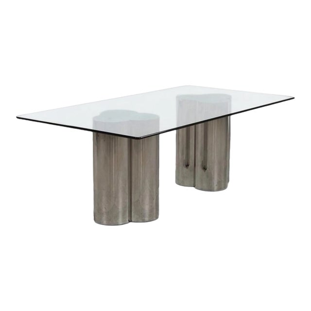 1970s Mastercraft Sculptural Chrome & Glass Pedestal Rectangular Dining Table For Sale