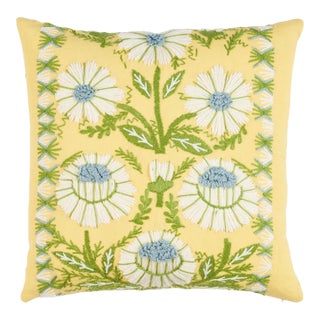 Schumacher Marguerite Embroidery 20" Pillow in Buttercup For Sale