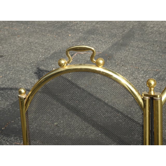 Gold Vintage French Country Neoclassical Three Panel Gold Fireplace Screen W Finials For Sale - Image 8 of 17