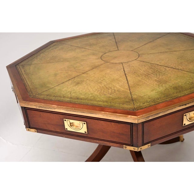 Brown Large Antique Military Campaign Drum Table with Leather Top, 1950 For Sale - Image 8 of 11