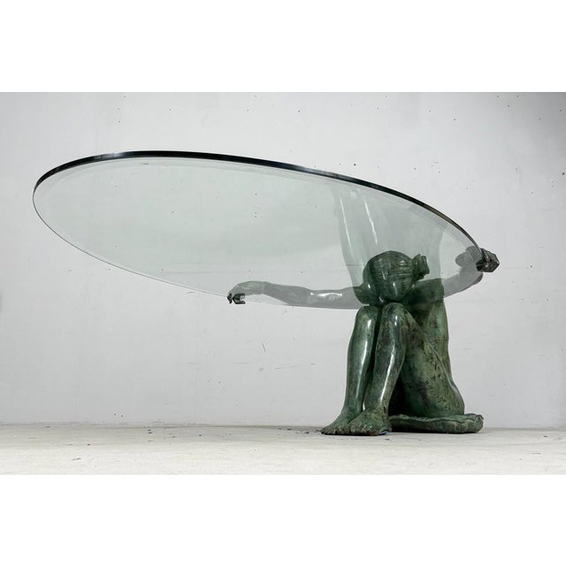 Metal Sculptural Coffee Table with Female Nude Sculpture in Bronze, France, 1980s For Sale - Image 7 of 18