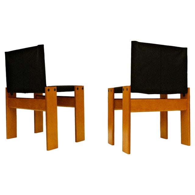 Wood Black Canvas Monk Chairs by Afra & Tobia Scarpa for Molteni, 1973, Set of 8 For Sale - Image 7 of 18