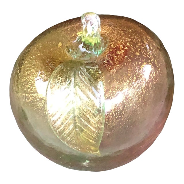 Vintage Mid 20th Century Murano Italian Art Glass Barbini Gold Flecked Apple For Sale