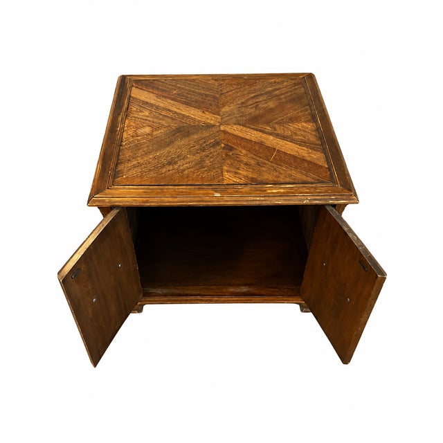 Vintage Spanish Revival Cane-Panel Storage End Table With Geometric Figured Top For Sale In Las Vegas - Image 6 of 10