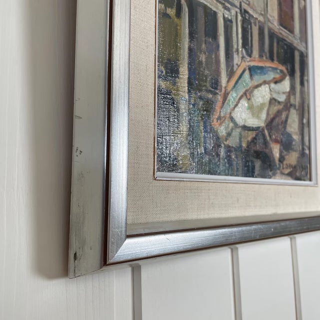 1940s 1949 Mid Century Swedish Modernist Harbour Oil Painting by Edvin Ollers For Sale - Image 5 of 13