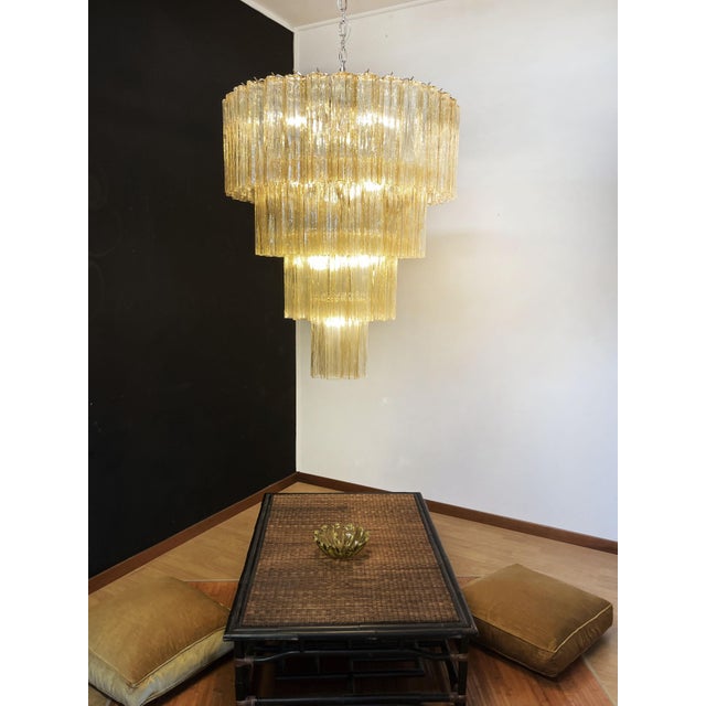 Vintage Murano Glass Tiered Chandelier with 78 Glasses in Light Amber, 1990s For Sale - Image 4 of 18