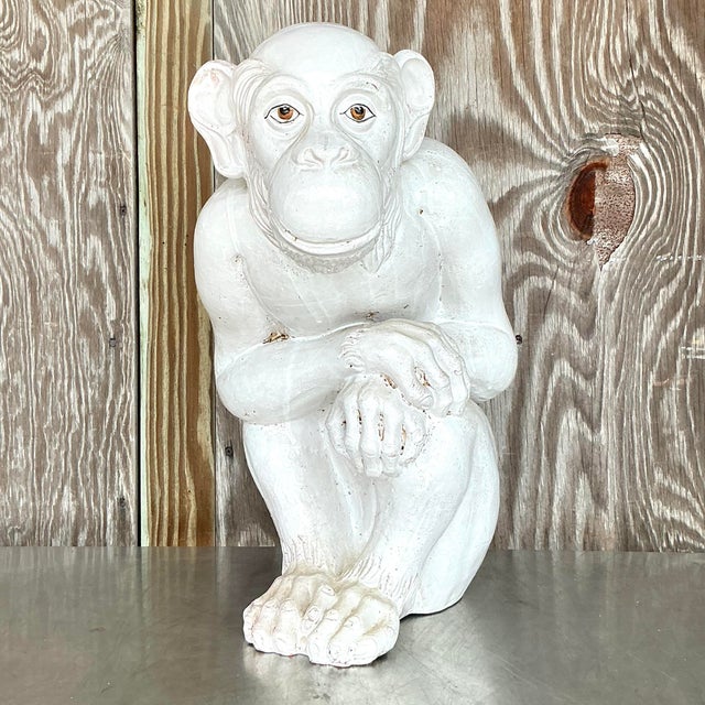 White Vintage Italian Glazed Ceramic Life Size Monkey For Sale - Image 8 of 9