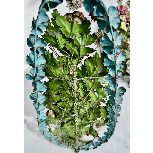 Italian Tole Floral Wall Sculptures, Pair, Circa 1950 For Sale - Image 14 of 15