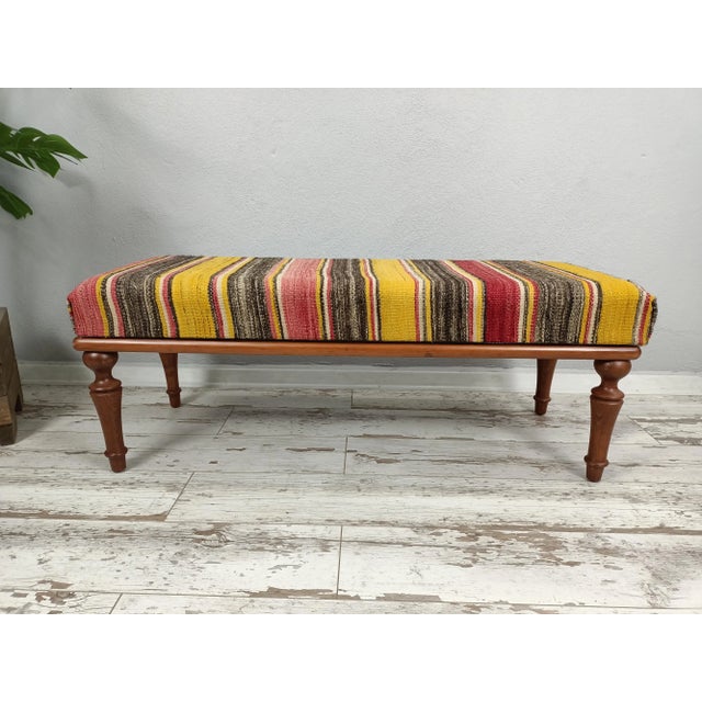 Handmade Colorblock Kilim Upholstered Bench For Sale - Image 10 of 10