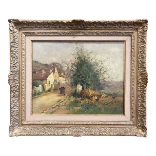 19th Century French Village Oil Painting on Canvas Signed E. Galien-Laloue For Sale