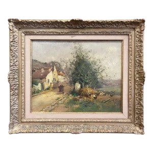 19th Century French Village Oil Painting on Canvas Signed E. Galien-Laloue