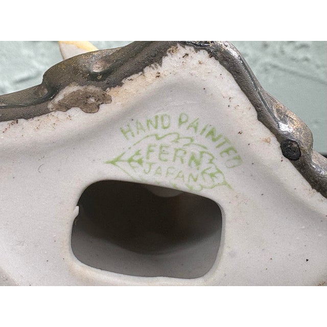 Ceramic Vintage Hand-Painted Fern Japan Porcelain Figure – Victorian-Style Youth on Tree Stump 8.75” For Sale - Image 7 of 8