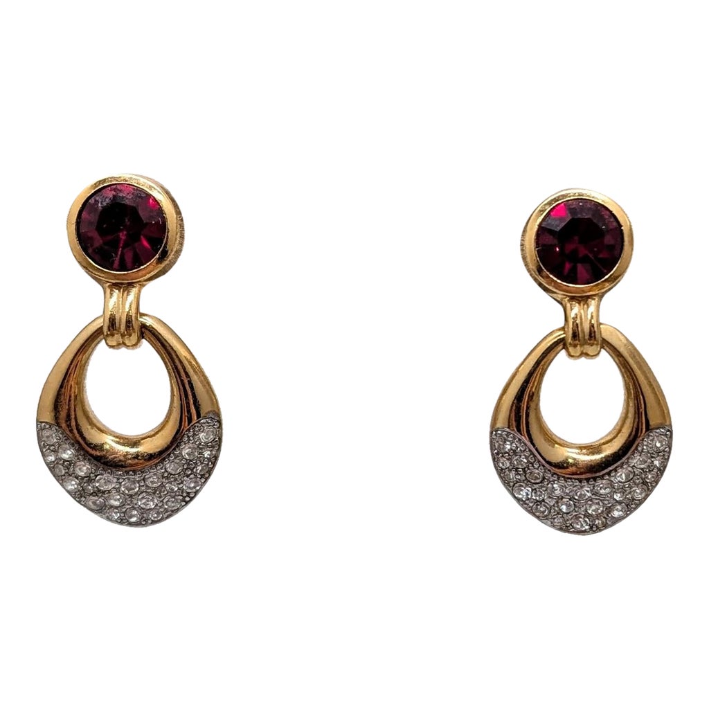Vintage 1970s Signed Lanvin Germany Goldtone Faux-Garnet & Clear