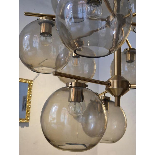 Gray Scandinavian Modern Chandelier in Brass and Grey Glass by Holger Johansson, 1970s For Sale - Image 8 of 17