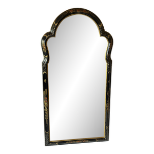 Large Ebonized Hand Painted & Gilded Chinoiserie Wall Mirror