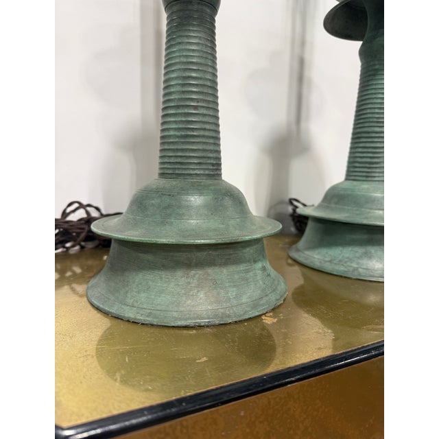 Late 19th Century Pair of Patinated Bronze Candlestick Lamps, Continental, Late 19th–20th C. For Sale - Image 5 of 8