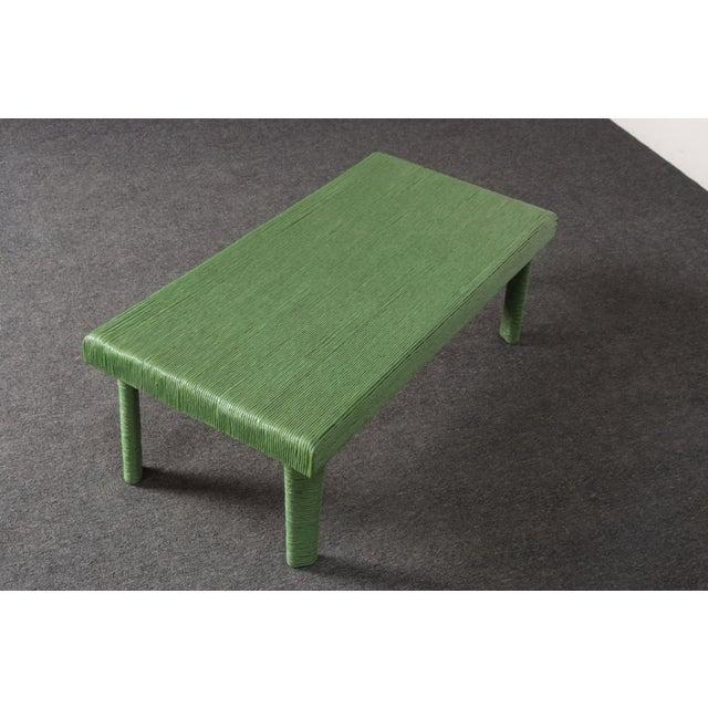 Mid-Century Modern Vintage Mint Green Jute Wrapped Wooden Coffee / Cocktail Table For Sale - Image 3 of 18