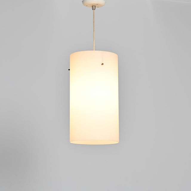 Cream Opaline Glass Cylindrical Pendant Light, 1970s For Sale - Image 8 of 8