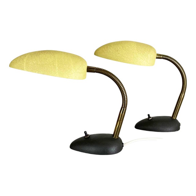 Yellow + Black Sputnik Table Lights in the style of Stilnovo and Auböck, Italy, 1950s, Set of 2 For Sale