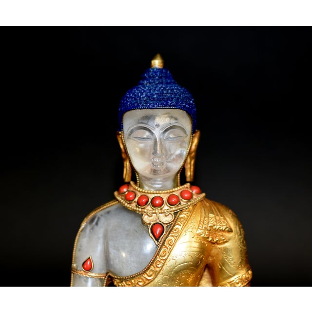 Late 20th Century Natural Rock Crystal Gilt Bronze Buddha Nepal Authenticity Seal For Sale - Image 15 of 18
