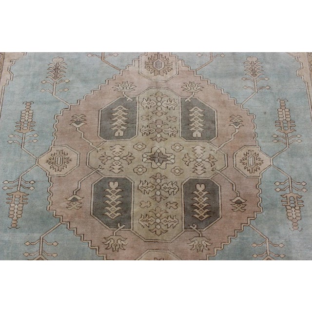 Sky Blue Turkish Oushak Rug With Vining Florals in Light Blue For Sale - Image 8 of 11