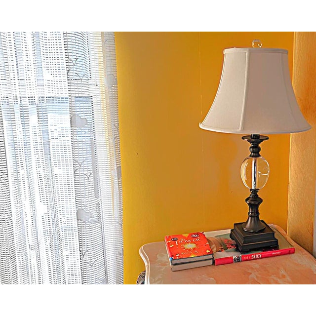 Crystal Ball Urn Lamp With Copper Finish & White Bell Shade – 30” Transitional Accent Lamp For Sale - Image 13 of 18