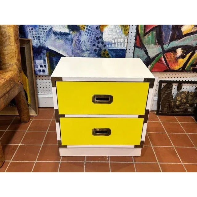 1970s 1970's Yellow and White Campaign Colormates Nightstand Attributed to Morris of California For Sale - Image 5 of 12