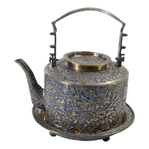 19th Century Chinese or Thai Gilt Silver and Enamel Wine or Water Pot