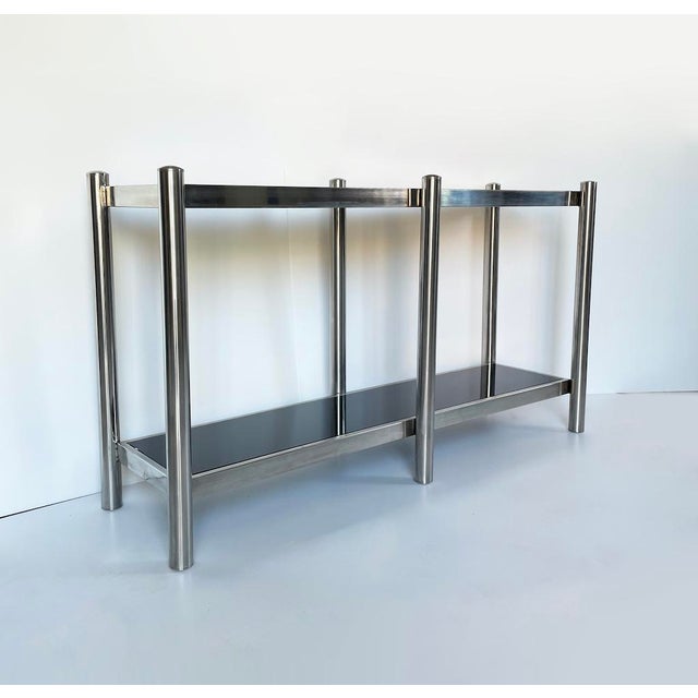 Black Vintage Console Table in Steel and Black Glass, 1970s For Sale - Image 8 of 8